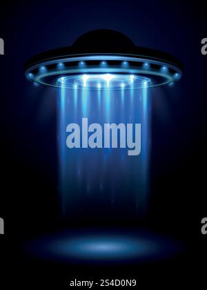 Aliens ufo, illustrazione vettoriale interstellare. UFO in formato piatto o piattino, astronave interstellare ufo. Aliens ufo, illustrazione vettoriale interstellare Illustrazione Vettoriale