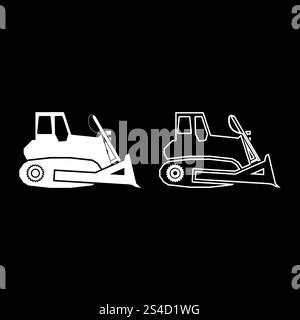 Bulldozer il set di icone di colore bianco illustrazione vettoriale stile piatto semplice immagine Illustrazione Vettoriale