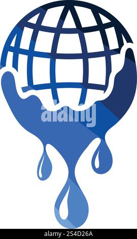 Pianeta che scorre giù per l'acqua icona. Pianeta che scorre giù per l'acqua icona. Design piatto a colori. Illustrazione vettoriale. Illustrazione Vettoriale