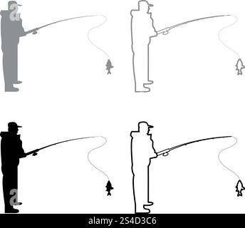 Fisherman Imposta icona grigio colore nero illustrazione stile piatto semplice immagine Illustrazione Vettoriale