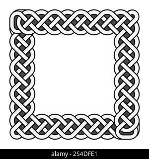 Cornice medioevale quadrata dei nodi celtici in bianco e nero. Illustrazione tradizionale del nodo etnico irlandese di confine. Cornice medioevale quadrata dei nodi celtici in bianco e nero Illustrazione Vettoriale