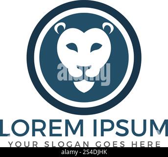 Design con logo vettoriale a testa tonda Lion. Illustrazione Vettoriale