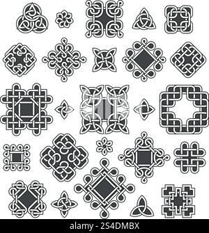 Cinesi e celtici nodi infiniti e pattern vettoriali. Set di tatuaggi tradizionali, illustrazione della decorazione del tatuaggio orientale. Cinese e celtico nodi infiniti serie di vettori Illustrazione Vettoriale