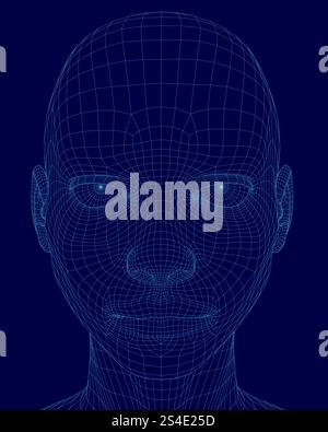 Faccia blu con una griglia. La faccia è molto dettagliata Illustrazione Vettoriale
