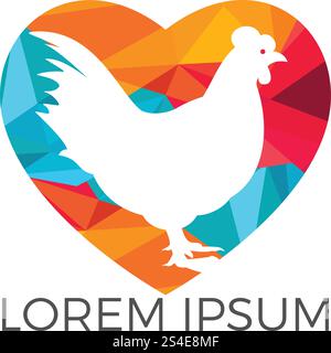 Logo vettoriale a forma di cuore di gallina. Logo, insegna, icona per alimentari, negozi di carne, macelleria, mercato agricolo. Illustrazione Vettoriale