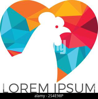 Logo vettoriale a forma di cuore di gallina. Logo, insegna, icona per alimentari, negozi di carne, macelleria, mercato agricolo. Illustrazione Vettoriale