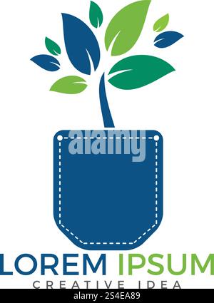 Logo Pocket Tree. Modello di design con logo Pocket Garden. Illustrazione Vettoriale