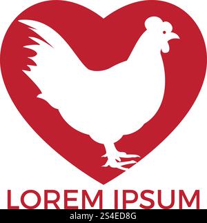 Logo vettoriale a forma di cuore di gallina. Logo, insegna, icona per alimentari, negozi di carne, macelleria, mercato agricolo. Illustrazione Vettoriale