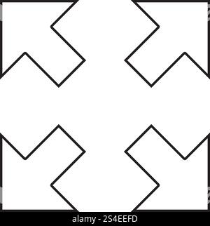 Quattro frecce che puntano verso direzioni diverse dal centro icona colore nero illustrazione vettoriale stile piatto semplice contorno immagine Illustrazione Vettoriale