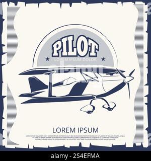 Design etichetta Avia - poster vintage con aereo. Banner per il trasporto aereo, illustrazione vettoriale. Design dell'etichetta - aeroplano a poster d'epoca Illustrazione Vettoriale