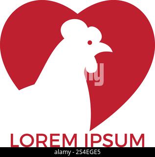 Logo vettoriale a forma di cuore di gallina. Logo, insegna, icona per alimentari, negozi di carne, macelleria, mercato agricolo. Illustrazione Vettoriale