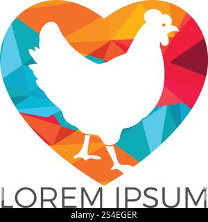 Logo vettoriale a forma di cuore di gallina. Logo, insegna, icona per alimentari, negozi di carne, macelleria, mercato agricolo. Illustrazione Vettoriale