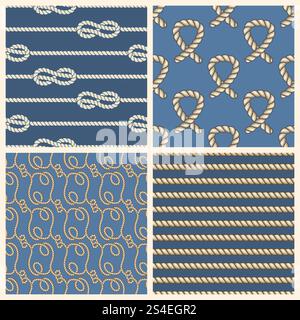 Set di schemi senza cuciture vettoriali di corde marine. Sfondi nautici con illustrazione delle corde. Set di schemi senza cuciture vettoriali di corde marine Illustrazione Vettoriale