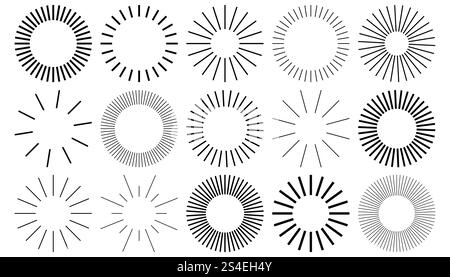 Cornici geometriche a linee tonde, linee sottili verticali nel cerchio. Strisce astratte isolate su sfondo bianco. Illustrazione Vettoriale