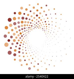 Colorato cerchio di mezzitoni pop art retrò. Trama tonda tratteggiata. Turbolenza, forma a tornado. Illustrazione Vettoriale