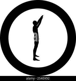 Uomo con braccia alzate sportivo alzando le mani vista laterale icona colore nero illustrazione vettoriale stile piatto semplice cerchio imagein round Illustrazione Vettoriale