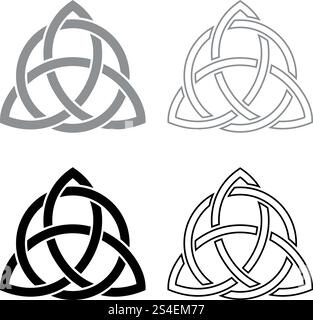 Triquetra nel cerchio Trikvetr knot forma Trinity knot Imposta icona grigio colore nero illustrazione vettoriale outline stile piatto semplice immagine Illustrazione Vettoriale