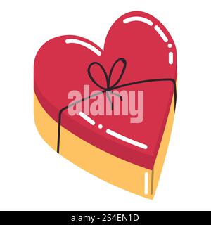 Graziosa confezione regalo a forma di cuore a forma di cartoni animati in stile piatto. Felice sorpresa di San Valentino. Illustrazione Vettoriale