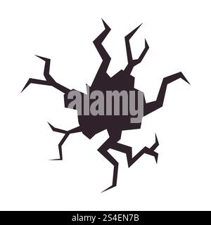 Un foro nel terreno circondato da incrinature, che rappresenta una superficie danneggiata. Il pavimento rotto mostra danni ruvidi con fratture visibili. Illustrazione Vettoriale