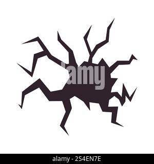 Un foro nel terreno circondato da incrinature, che rappresenta una superficie danneggiata. Il pavimento rotto mostra danni ruvidi con fratture visibili. Illustrazione Vettoriale