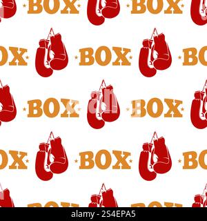 Design con motivo sportivo - struttura scatolata senza cuciture con guanti da boxe rossi. Design della scatola sportiva di sfondo. Illustrazione vettoriale. Design con motivo sportivo - struttura scatolata senza cuciture con guanti da boxe rossi Illustrazione Vettoriale