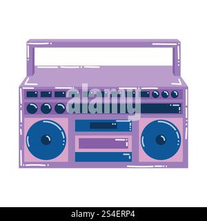 Carino boombox retrò in stile anni '90 isolato su sfondo bianco. Radio musicale in stile retrò. Illustrazione Vettoriale