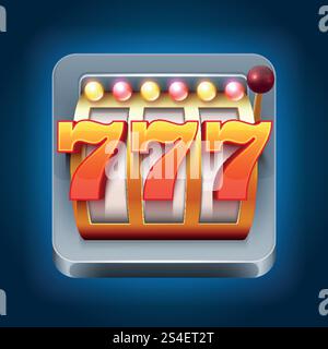 Icona di gioco vettoriale del casinò per smartphone con slot machine 777 vittorie. Slot machine per giochi d'azzardo per illustrazione di casinò web. Icona di gioco vettoriale del casinò per smartphone con slot machine 777 vittorie Illustrazione Vettoriale