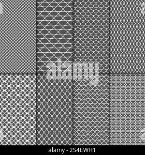 Tessuti senza cuciture. Trame vettoriali rete tessuto. Raccolta di mesh in pizzo. Mesh di sfondo senza cuciture impostato. Tessuti senza cuciture. Trame vettoriali rete tessuto. Raccolta di mesh in pizzo Illustrazione Vettoriale
