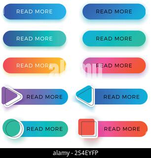 Pulsanti vettoriali colorati isolati. Per ulteriori informazioni, fare clic sul banner del pulsante Web con la freccia. Pulsanti vettoriali colorati isolati Illustrazione Vettoriale