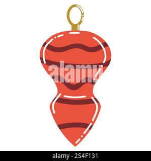 Carino e bellissimo giocattolo rosso a forma di icicle per un albero di Natale in stile piatto. Illustrazione Vettoriale