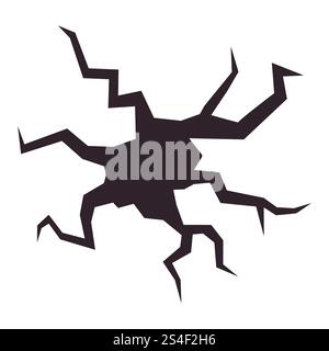 Un foro nel terreno circondato da incrinature, che rappresenta una superficie danneggiata. Il pavimento rotto mostra danni ruvidi con fratture visibili. Illustrazione Vettoriale