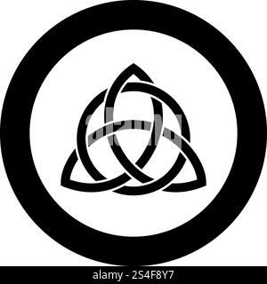 Triquetra in cerchio forma nodo Trikvetr icona nodo Trinity vettore di colore nero in cerchio illustrazione rotonda stile piatto immagine semplice. Triquetra in cerchio forma nodo Trikvetr icona nodo Trinity vettore di colore nero in cerchio illustrazione rotonda immagine in stile piatto Illustrazione Vettoriale