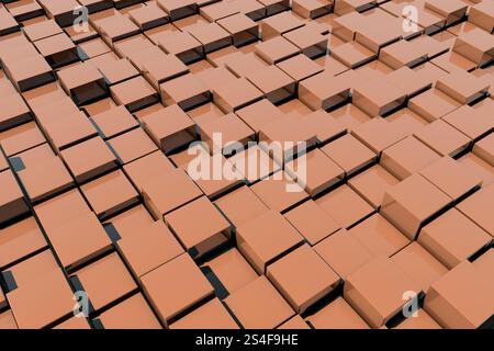 Campo di cubi 3d arancioni. rendering dell'immagine di sfondo 3d. Foto Stock