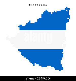 Icona della mappa pixel del Nicaragua. Mappa nicaraguense con grafica pixel a 8 bit coperta da flag. Illustrazione piatta isolata su sfondo bianco. Foto Stock