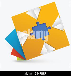 Design geometrico astratto con un puzzle all'interno, concetto aziendale. Illustrazione Vettoriale