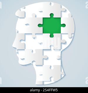 Volto umano sotto forma di puzzle con una metà verde. concetto di business Illustrazione Vettoriale