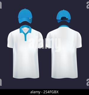 Cappellini da baseball e t shirt polo casual in diversi lati. Illustrazione vettoriale. Cappellino e camicia alla moda per lo sport. Cappellini da baseball e t shirt polo casual in diversi lati. Illustrazioni vettoriali Illustrazione Vettoriale