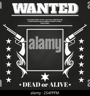 La lavagna voleva un poster con elementi occidentali. Cornice vintage, illustrazione vettoriale. Volevo un poster con elementi occidentali Illustrazione Vettoriale