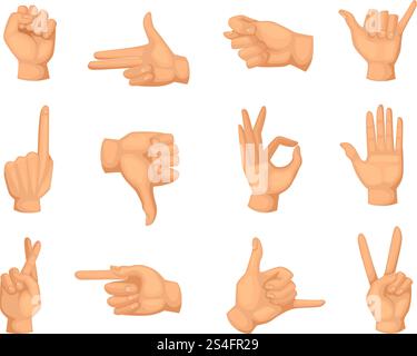 Gesti delle mani diversi. Immagini vettoriali in stile cartoni animati. Illustrazione dei gesti umani del cartone animato. Gesti delle mani diversi. Immagini vettoriali in stile cartoni animati Illustrazione Vettoriale