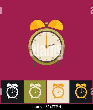 Icona orologio. Illustrazione vettoriale piatta su sfondi di colore diverso. Orologio analogico verde. Icona orologio. Illustrazione vettoriale piatta. Orologio analogico verde Illustrazione Vettoriale