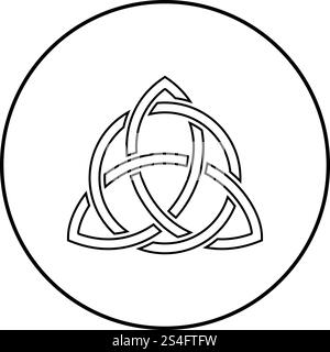 Triquetra nel cerchio Trikvetr knot forma Trinity knot icona profilo colore nero vettore in cerchio intorno illustrazione stile piatto semplice immagine Illustrazione Vettoriale