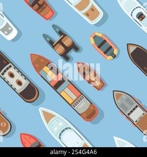 Vista dall'alto della nave e della nave in diagonale sulla superficie dell'acqua dell'oceano texture senza cuciture. Illustrazione vettoriale. Vista dall'alto della nave diagonale e della nave da spedizione senza cuciture Illustrazione Vettoriale