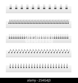 Spirali in ferro per rilegare i fogli per notebook. Raccoglitore a spirale e anello per notebook di carta. Illustrazione vettoriale. Spirali in ferro per rilegare i fogli per notebook Illustrazione Vettoriale