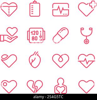 Icone delle linee vettoriali di medicina cardiologica. Simboli vettoriali cardiologi e cardiopatie. Icone della linea cardiaca per la salute. Illustrazione della medicina cardiologica. Icone delle linee vettoriali di medicina cardiologica. Simboli vettoriali cardiologi e cardiopatie Illustrazione Vettoriale