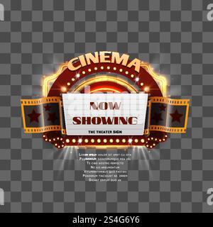 Insegna cinematografica d'epoca Time Isolated su sfondo trasparente. Illustrazione vettoriale. Segnale cinematografico d'epoca isolato Illustrazione Vettoriale