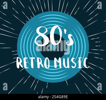 Illustrazione di dischi in vinile per musica retrò Vector anni '80 su sfondo vintage Sunburst. Illustrazione di Vector 80s in vinile per musica retrò Illustrazione Vettoriale