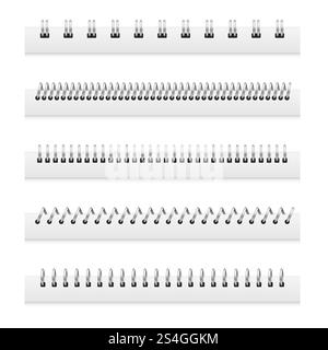 Spirali in ferro per rilegare i fogli per notebook. Raccoglitore a spirale e anello per notebook di carta. Illustrazione vettoriale. Spirali in ferro per rilegare i fogli per notebook Illustrazione Vettoriale