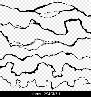 Incrinature vettoriali nella parete. Raccolta dell'effetto di distruzione della superficie. Spaccatura dopo disastro e distruzione, illustrazione danni da rottura superficiale. Incrinature vettoriali nella parete. Raccolta dell'effetto di distruzione della superficie Illustrazione Vettoriale