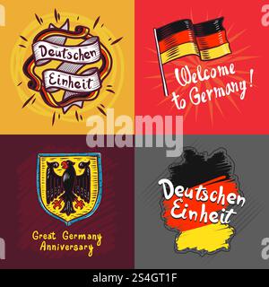 Set banner Deutschen Einheit. Set disegnato a mano di banner vettoriali deutschen Einheit per il web design. Set banner Deutschen Einheit, disegnato a mano Illustrazione Vettoriale