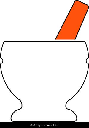 Mortaio e pestello icona. Linea sottile con riempimento arancione Design. Illustrazione Vettoriale. Illustrazione Vettoriale